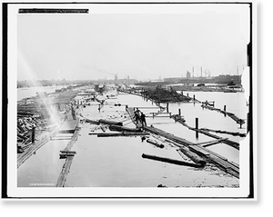 Antique Scenic Print - Menominee, Michigan - Logging on the river