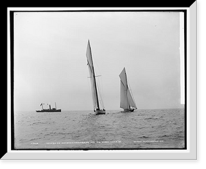 Historic Framed Print, Columbia and Shamrock I maneuvering for the start,  17-7/8" x 21-7/8"