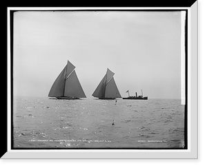 Historic Framed Print, Columbia and Shamrock I across the starting line,  17-7/8" x 21-7/8"
