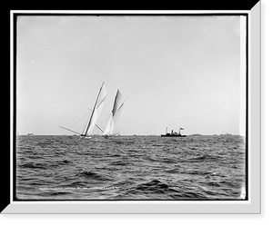 Historic Framed Print, Columbia driving by the Shamrock I,  17-7/8" x 21-7/8"