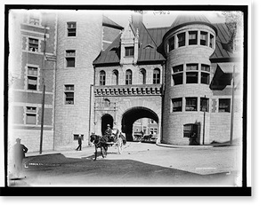 Black & White Photo - Entrance to Chateau Frontenac, Quebec