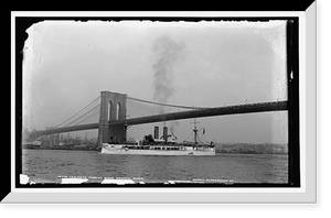 Historic Framed Print, U.S.S. Maine passing under Brooklyn Bridge,  17-7/8" x 21-7/8"
