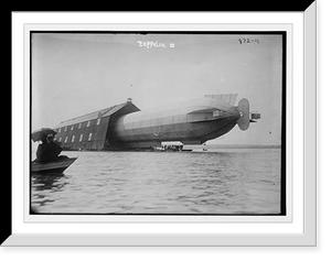 Historic Framed Print, Blimp, Zeppelin No. 3, in shed, seen from water,  17-7/8" x 21-7/8"