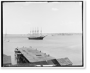 Vintage Nautical Print - Portland, Maine - The Harbor from Fort Allen