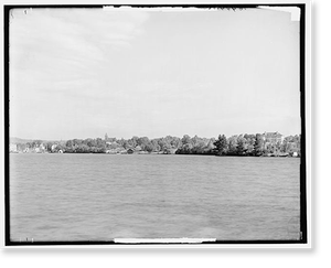 Antique Scenic Print - Wolfeborough from the lake, Lake Winnipesaukee