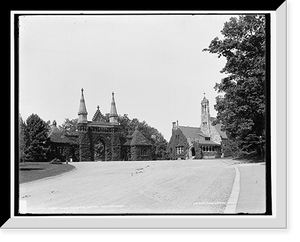 Historic Framed Print, Forest Hills Cemetery, Boston, main entrance,  17-7/8" x 21-7/8"