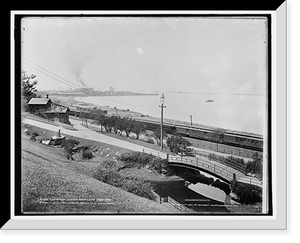 Historic Framed Print, Cleveland harbor from Lake View Park,  17-7/8" x 21-7/8"