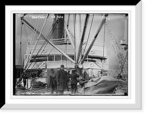 Historic Framed Print, Crew on deck of Orotava, ice clinging to her,  17-7/8" x 21-7/8"