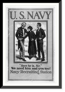 U.S. Navy. Here he is sir. We need him and you too! Navy Recruiting Station. drawn by Charles Dana Gibson, Antique Print