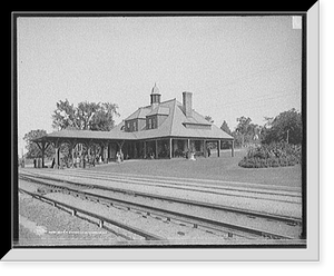 Historic Framed Print, D. & H.R.R. [Delaware & Hudson Railroad] station, Hotel Champlain, N.Y.,  17-7/8" x 21-7/8"