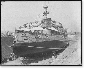 Vintage Nautical Print - Brooklyn - U.S.S. Oregon in dry dock, Navy Yard