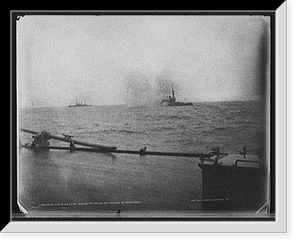 Antique Maritime - Battleships - U.S.S. Oregon, engaging shore