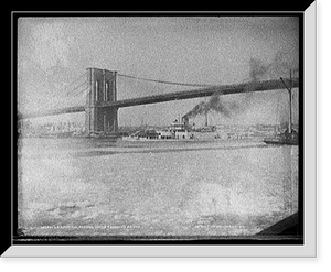 Historic Framed Print, U.S.S. Puritan passing under Brooklyn Bridge,  17-7/8" x 21-7/8"