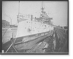 Antique Maritime - Battleships - U.S.S. Maryland in dry dock