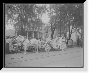 Historic Framed Print, [Bi-centenary celebration, floral parade, Nume [?] Cadillac's carriage float, Detroit, Mich.],  17-7/8" x 21-7/8"