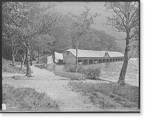 Antique Architecture - Franconia Notch, boat house on Profile Lake