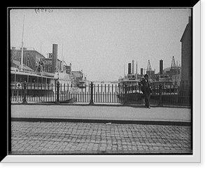 Crawford Street bridge and river boat, Providence, R.I, Antique Print