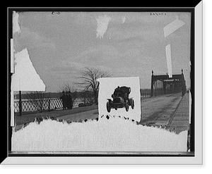 Automobile on bridge, Historic Print