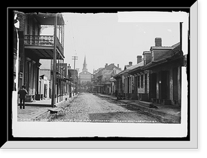 Historic Framed Print, Street in New Orleans near cathedral,  17-7/8" x 21-7/8"