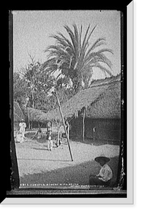 Historic Framed Print, Cuautla, a court with palms,  17-7/8" x 21-7/8"