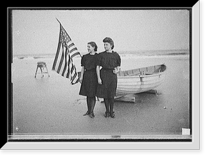 Bathing beauties by boat with flag, Atlantic City, N.J, Historic Print