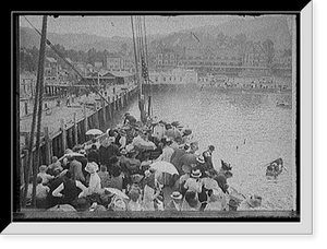 Historic Framed Print, [Passengers arriving at pier, Avalon, Catalina Island, Calif.],  17-7/8" x 21-7/8"
