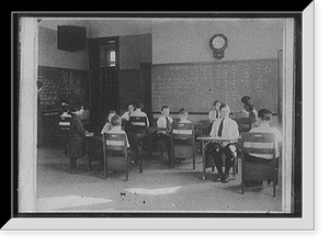 Classroom interior with students and blackboard Classic, Historic Print