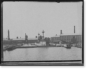 Vintage Nautical Print - Brooklyn - U.S.S. Maine in dry dock, Navy Yard