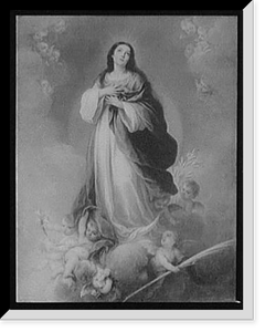 Saint, possibly Virgin Mary, standing on cloud surrounded by cherubs, Historic Reproduction