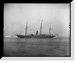Broadside view of three-masted schooner Niagara, with riverboat Mount Hope in background, Antique Poster