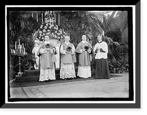 MILITARY FIELD MASS BY HOLY NAME SOC. OF ROMAN CATHOLIC CHURCH. OFFICIATING PRIESTS; 2 IN CENTER; FATHER RUSSELL AND FATHER MEAGHER, Vintage Poster