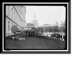 Historic Framed Print, CURTISS AIRPLANE. CURTISS TWIN ENGINE BIPLANE EXHIBITED AT SENATE OFFICE BUILDING,  17-7/8" x 21-7/8"
