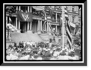 Historic Framed Print, FLAG DAY. FLAG DAY EXERCISES, STATE, WAR AND NAVY BUILDING. WILSON SPEAKING; BRYAN, DANIELS, WILLIAM PHILLIPS, F.D. ROOSEVELT, ETC. PRESENT - 4,  17-7/8" x 21-7/8"