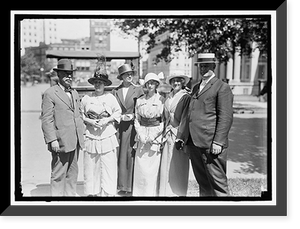 Historic Framed Print, CHAMBERLAIN, GEORGE EARLE. SENATOR FROM OREGON, 1909-1921; MEMBER, U.S. SHIPPING BOARD, 1921-1923. LEFT, WITH MRS. A. F. SWENSSON; MISS ORELLA CHAPMAN; LEILA CAMPBELL; SAIDE MAXWELL; PHILIP B. BATES - 2,  17-7/8" x 21-7/8"