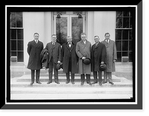 MINE WORKERS OFFICIALS AT WHITE HOUSE WITH SECRETARY OF LABOR: F.J. HAYES; JAMES LORD; SECRETARY WILSON; J.P WHITE; WILLIAM GREENE; J.R. LAWSON, Vintage Print