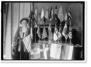 Historic Portrait - Catt, Mrs. Carrie Chapman. With Flags of 22 Nations