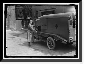 Historic Framed Print, HARRIMAN, MRS. JAMES BORDEN. WITH RED CROSS AMBULANCE,  17-7/8" x 21-7/8"