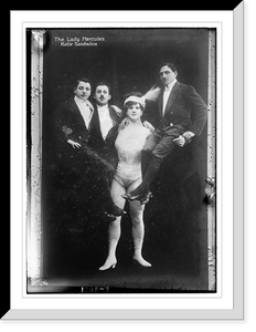 Historic Framed Print, Katie Sandwina, the Lady Hercules (holding up three men),  17-7/8" x 21-7/8"