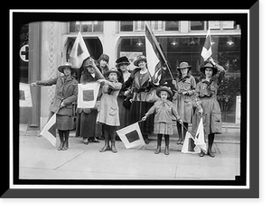 Historic Framed Print, GIRL SCOUTS GROUP WITH LADIES. MRS. CHARLES S. HAMLIN, LEFT REAR, WITH DRAPED BLACK CROWN ON LIGHT BRIMMED HAT,  17-7/8" x 21-7/8"