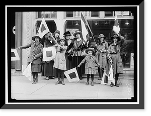 Historic Framed Print, GIRL SCOUTS GROUP WITH LADIES. MRS. CHARLES S. HAMLIN, LEFT REAR, WITH DRAPED BLACK CROWN ON LIGHT BRIMMED HAT - 2,  17-7/8" x 21-7/8"