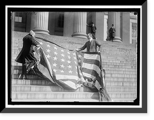 LIBERTY LOANS. CARTER GLASS AND F.R. WILSON WITH CAPITOL FLAG ON TREASURY STEPS, Vintage Wall Art