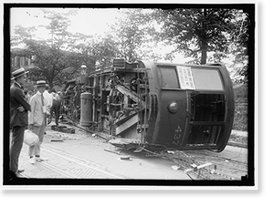 Historic Portrait - Trolleys & Streetcars - Overturned Street Car