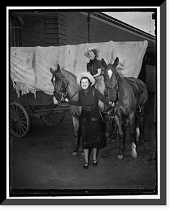 Ride 'em cowboy. Washington, D.C., March 11. Cast as hard-riding cowgirls, Agnes Doherty, (on horse) niece of Senator Joseph C. O'Mahoney, and Cuyler Schwartz, daughter of Senator H.H. Vintage Wall