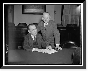 Historic Framed Print, L to r: Peter Tague, Postmaster of Boston & Cong. James M. Mead of New York, 3/12/37,  17-7/8" x 21-7/8"