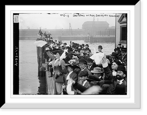 Historic Framed Print, Spectators on pier seeing off Newport,  17-7/8" x 21-7/8"