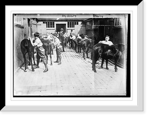 Historic Framed Print, Boy Scouts. Grooming their horses.,  17-7/8" x 21-7/8"