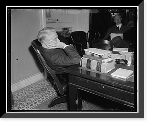 New York Senator. Washington, D.C., Jan. 19. Senator Royal S. Copeland, of New York, pictured in a pensive mood as he listens to testimony before the Senate Interstate Commerce Committee today Anti