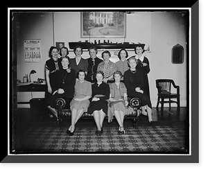 Historic Framed Print, L to R: Roberta Barrows; Paula Larrabee; Margaret Du[...], Back row: Ivinette Bachelder; Mabel Williams; Prudence Fre[...]; Lucile Lewis; Katherine Gilligan; Lela Stiles,  17-7/8" x 21-7/8"
