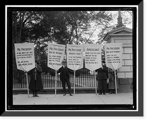Historic Framed Print, [Protestors at White House gates],  17-7/8" x 21-7/8"