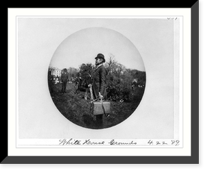 Man with suitcase and others on the White House grounds, Vintage Print